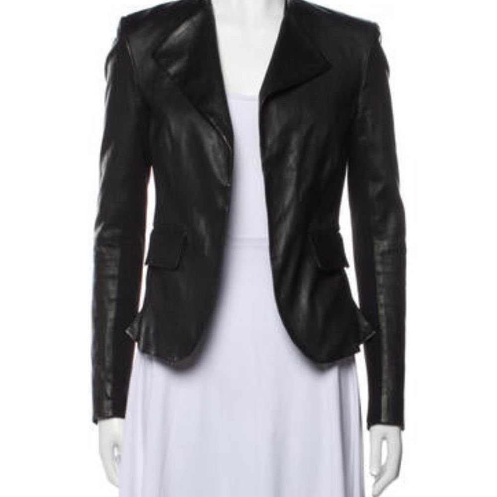 Theory Black Leather Women's Blazer Jacket